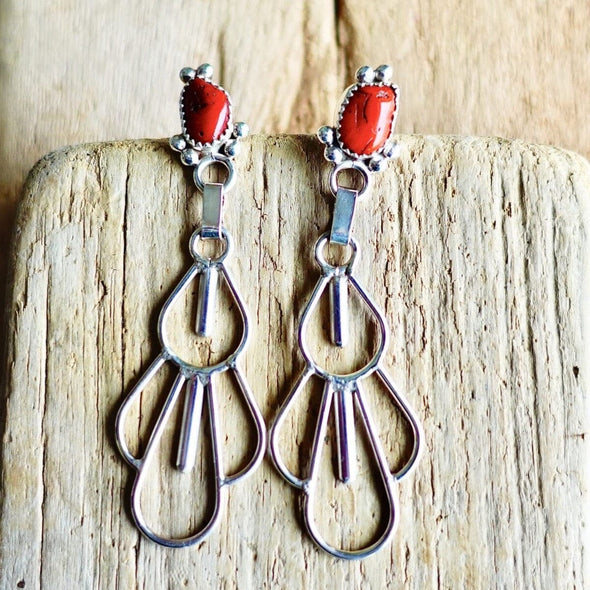 Navajo Made Red Coral Earrings