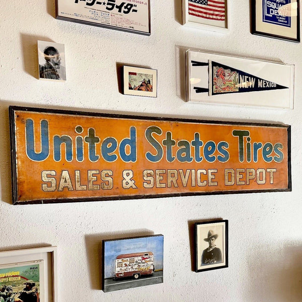 Authentic 1930s USA Tires Sign | Large Framed Vintage Gas Station