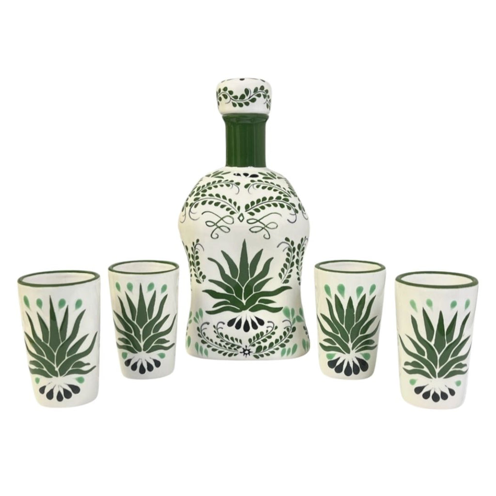 Agave Tequila Decanter Set Green & White