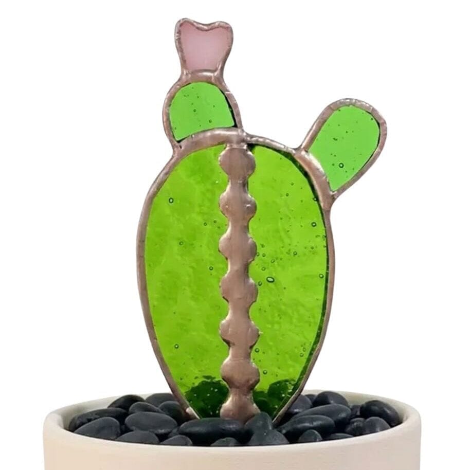 Baby Moon Stained Glass Cactus in pot on white background