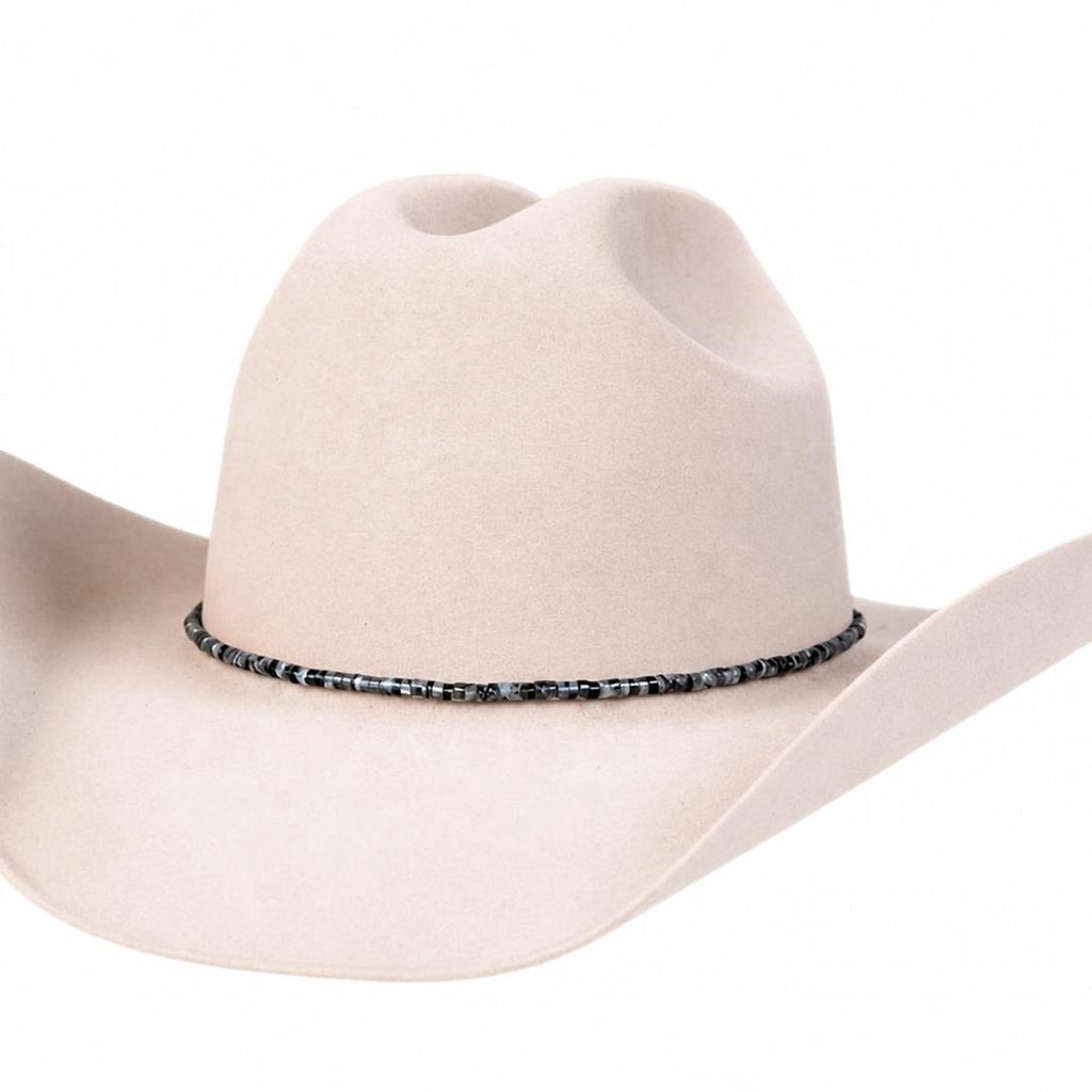 Black Jasper Stone Hat Band - Genuine Leather Tie Accent