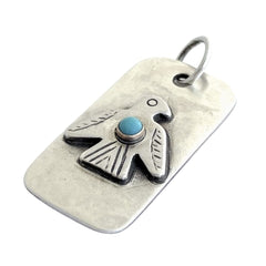 Thunderbird Dog Tag Charm with Turquoise