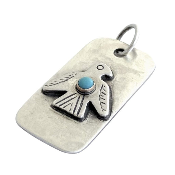 Thunderbird Dog Tag Charm with Turquoise