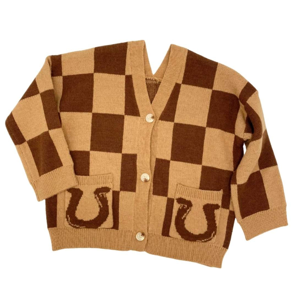 Horseshoe Check Cardigan Sweater For Toddlers
