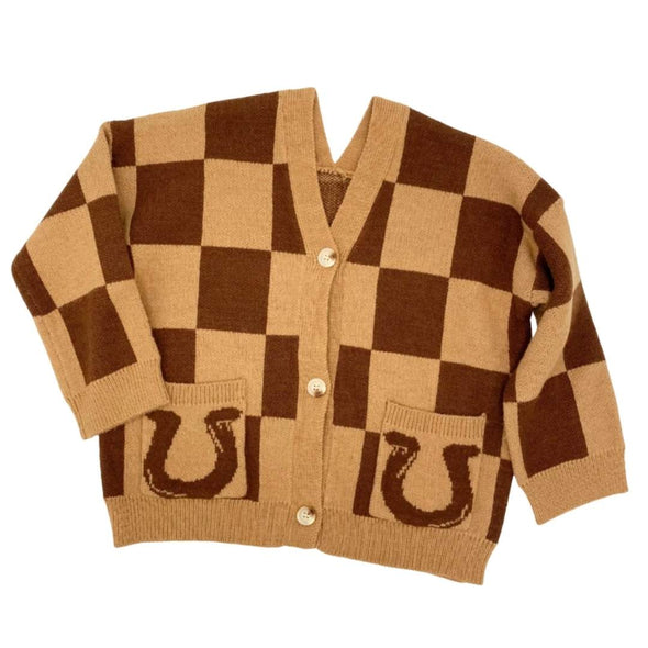 Horseshoe Check Cardigan Sweater For Toddlers