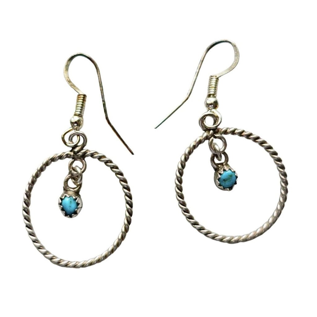 Wire Twist Turquoise Earrings by Navajo Silversmith Sylvia Chee Circle Design
