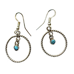 Wire Twist Turquoise Earrings by Navajo Silversmith Sylvia Chee Circle Design