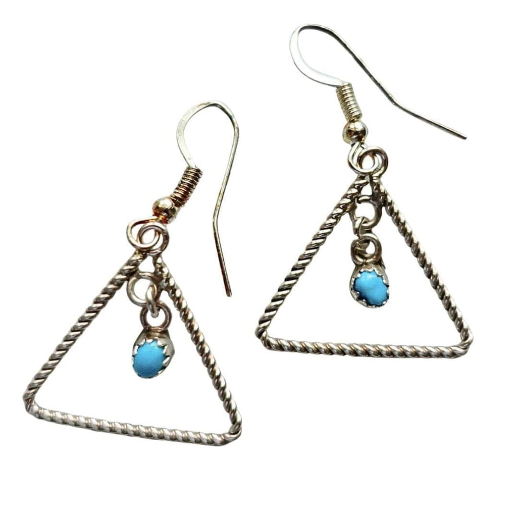 Wire Twist Turquoise Earrings by Navajo Silversmith Sylvia Chee triangle design
