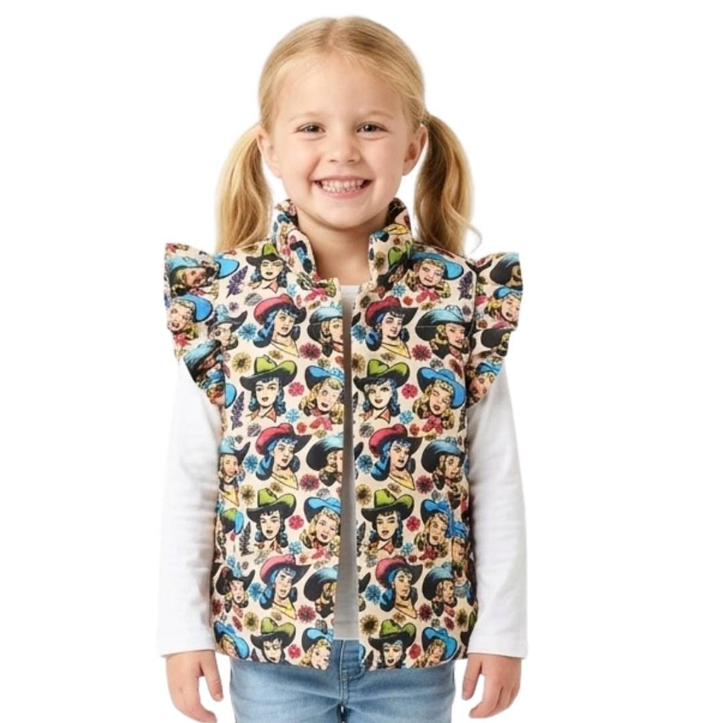 Little Girl Wearing Retro Cowgirl Puffer Vest