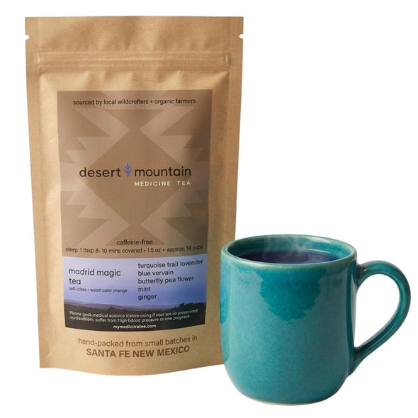 A mug of hot steaming tea from Desert Mountain Tea Company