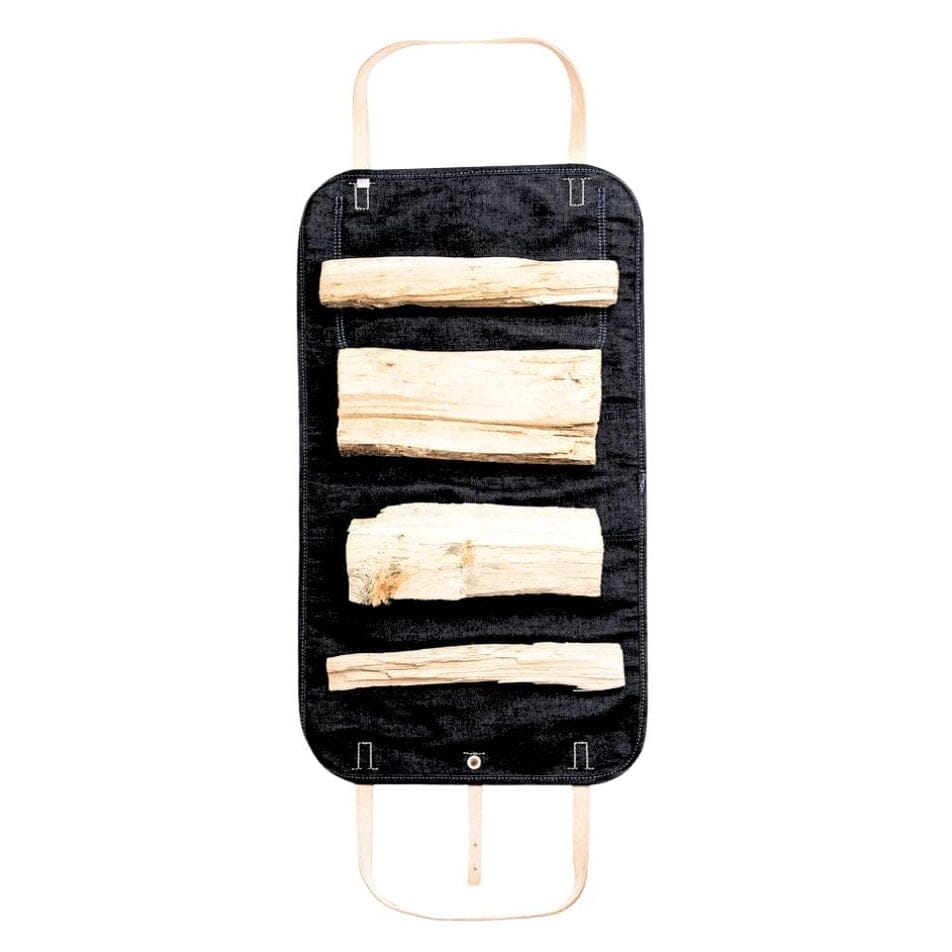 Denim Firewood Carrier with Leather Straps