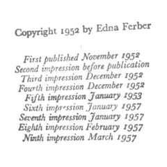 A black text block on a white background reading 'Copyright 1952 by Edna Ferber' followed by publication dates and impression dates from 1952 to 1957.