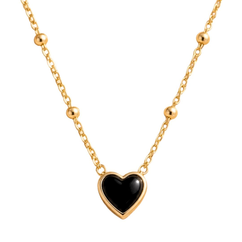 Small Onyx and Gold Heart Necklace