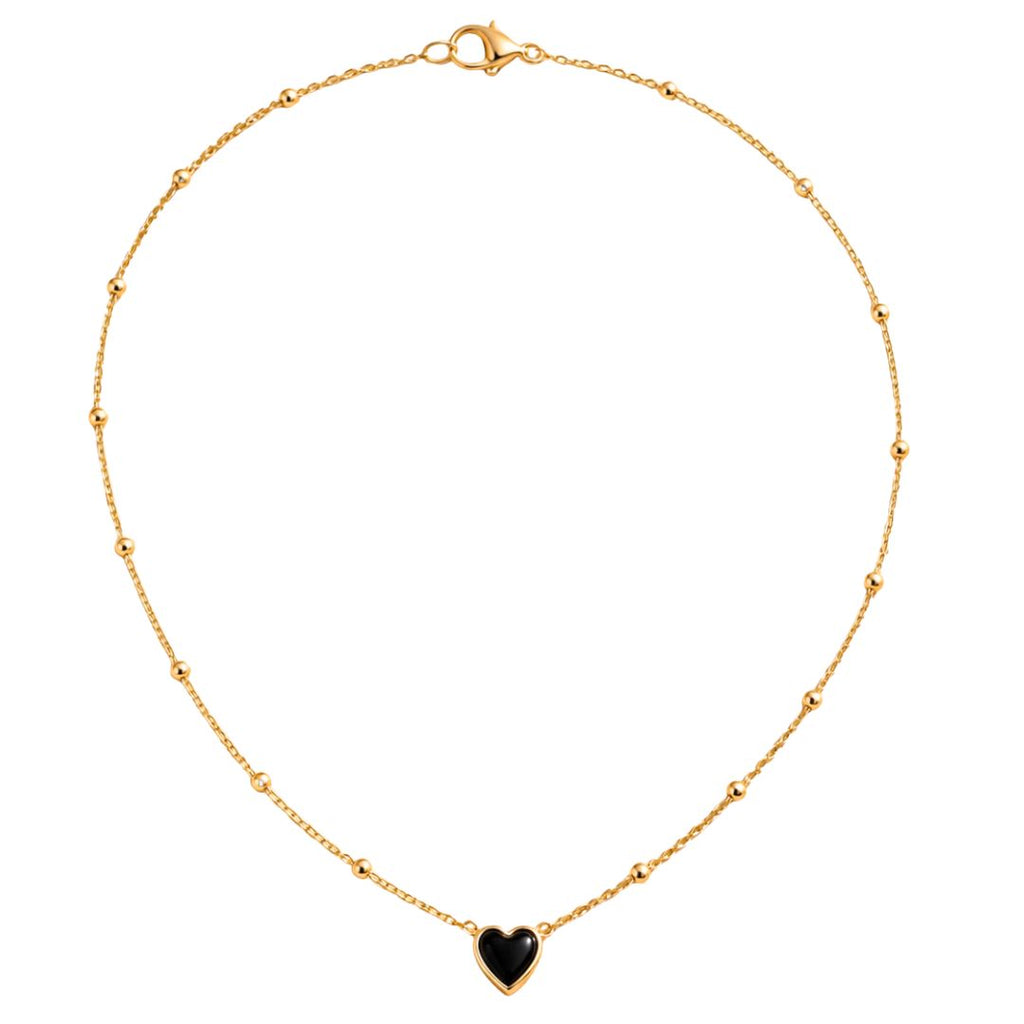 Small Onyx and Gold Heart Necklace