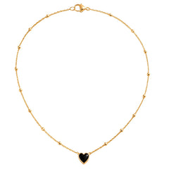Small Onyx and Gold Heart Necklace