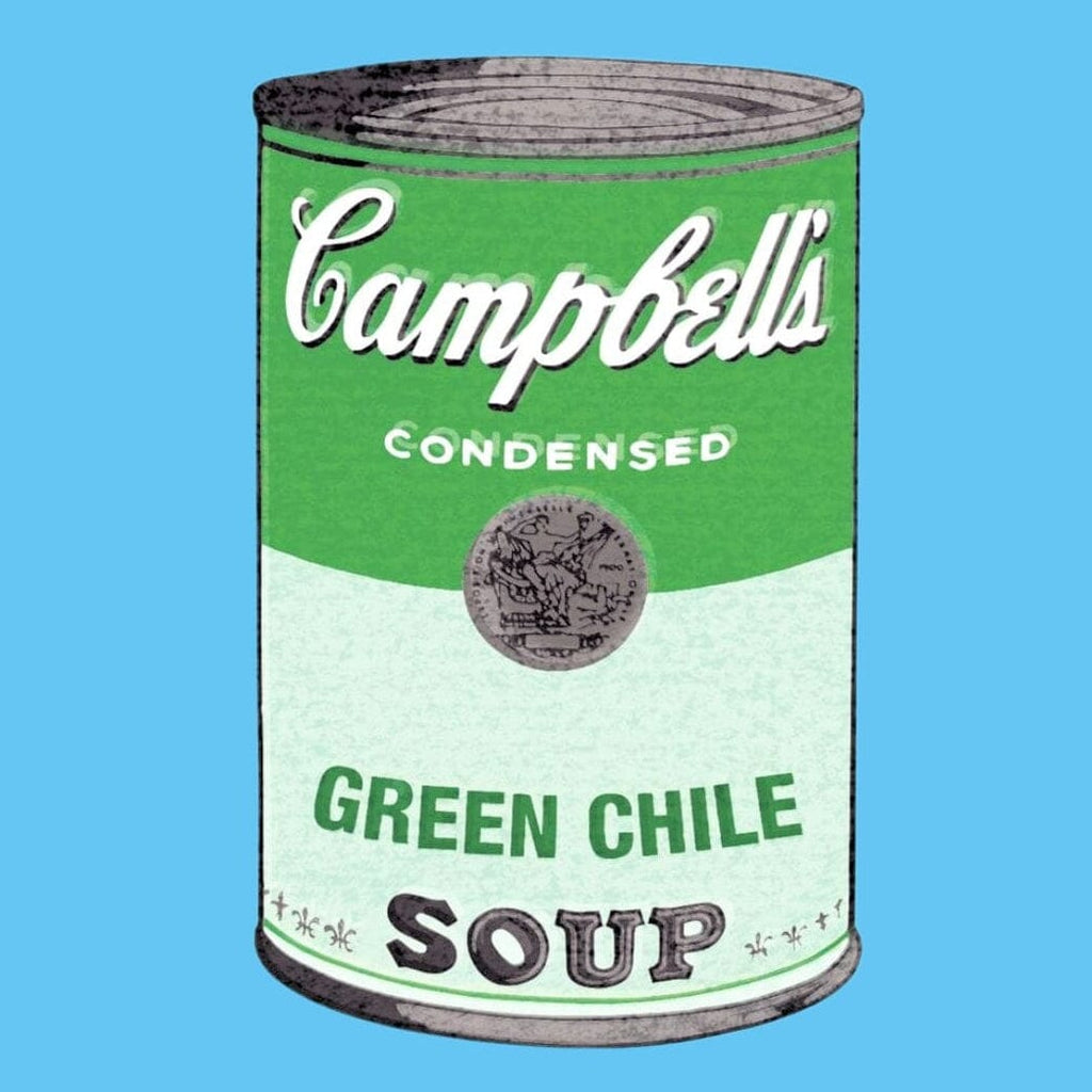 Campbell's Green Chile Soup Can Postcard Blue Background