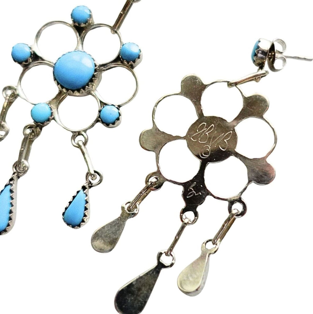 Turquoise Chandelier Dangle Earrings By Bryant Othole Zuni silversmith