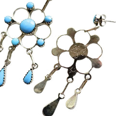Turquoise Chandelier Dangle Earrings By Bryant Othole Zuni silversmith