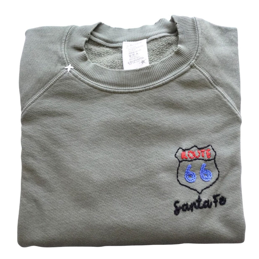 Custom Route 66 Santa Fe Chainstitch Sweatshirt Olive Green