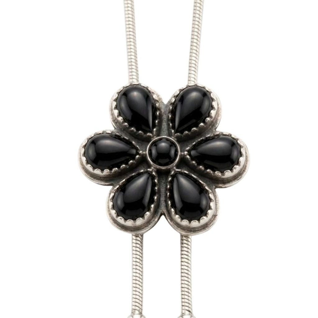 Black Onyx Flower Snake Bolo Necklace