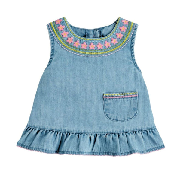 Embroidered Denim Pinafore Dress