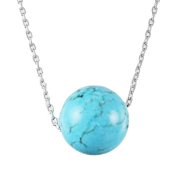 Turquoise Round Cut Necklace Floats on Sterling Silver Chain