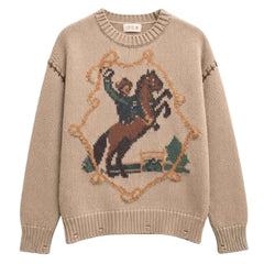 Saddle & Stitch Western Sweater with Horse on white background