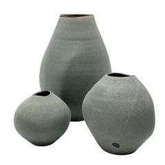 Ceramic Clay Flower Vase Trio Set in Sage