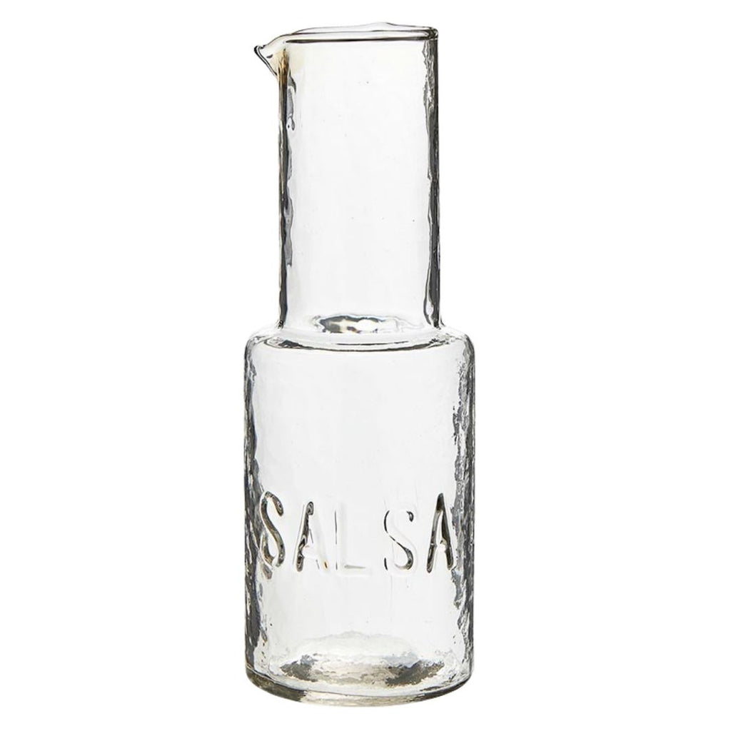 Embossed Glass Salsa Carafe Server on white background 