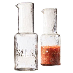 Embossed Glass Salsa Carafe Server on white background 