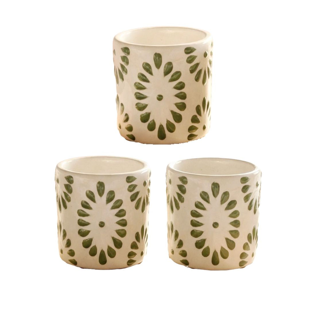 Green & White Talavera Caballito Ceramic Shot Glasses on White Background