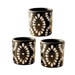 Black & White Talavera Caballito Ceramic Shot Glasses on White Background