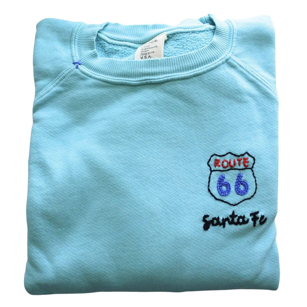 Custom Route 66 Santa Fe Chainstitch Sweatshirt Sky Blue