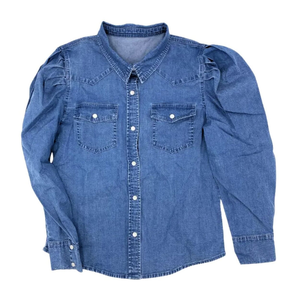 Girls Denim Snap Button Shirt