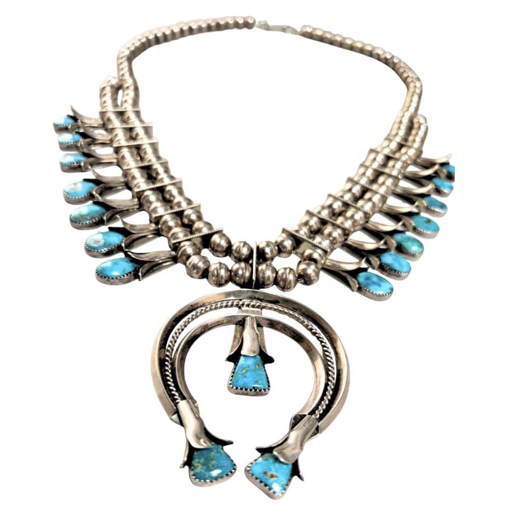 1970s Navajo Doris Smallcanyon Squash Blossom Necklace Vintage