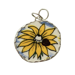 Vintage Sunflower Pottery Shard Pendant