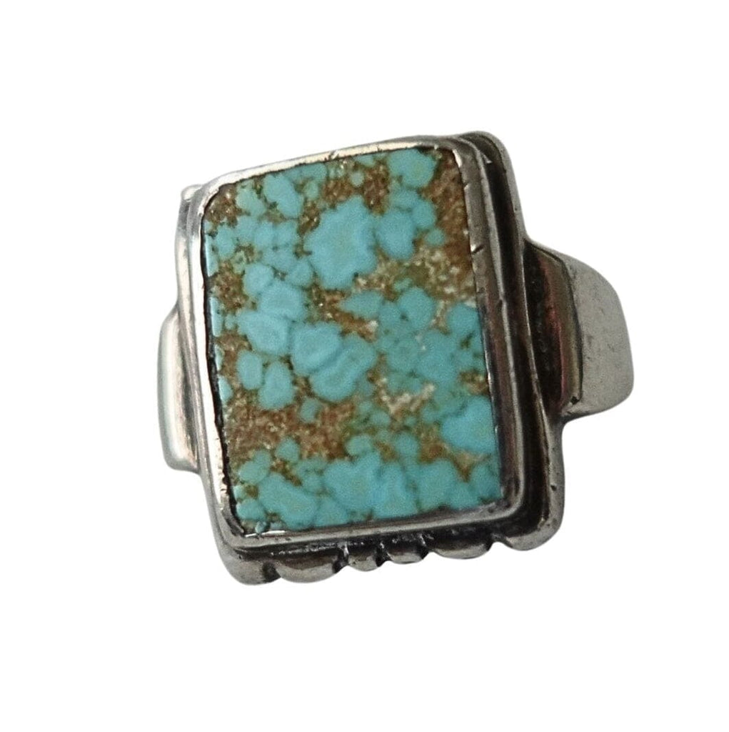 Vintage sterling silver square signet ring with rare blue water web birdseye turquoise stone