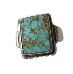 Vintage sterling silver square signet ring with rare blue water web birdseye turquoise stone