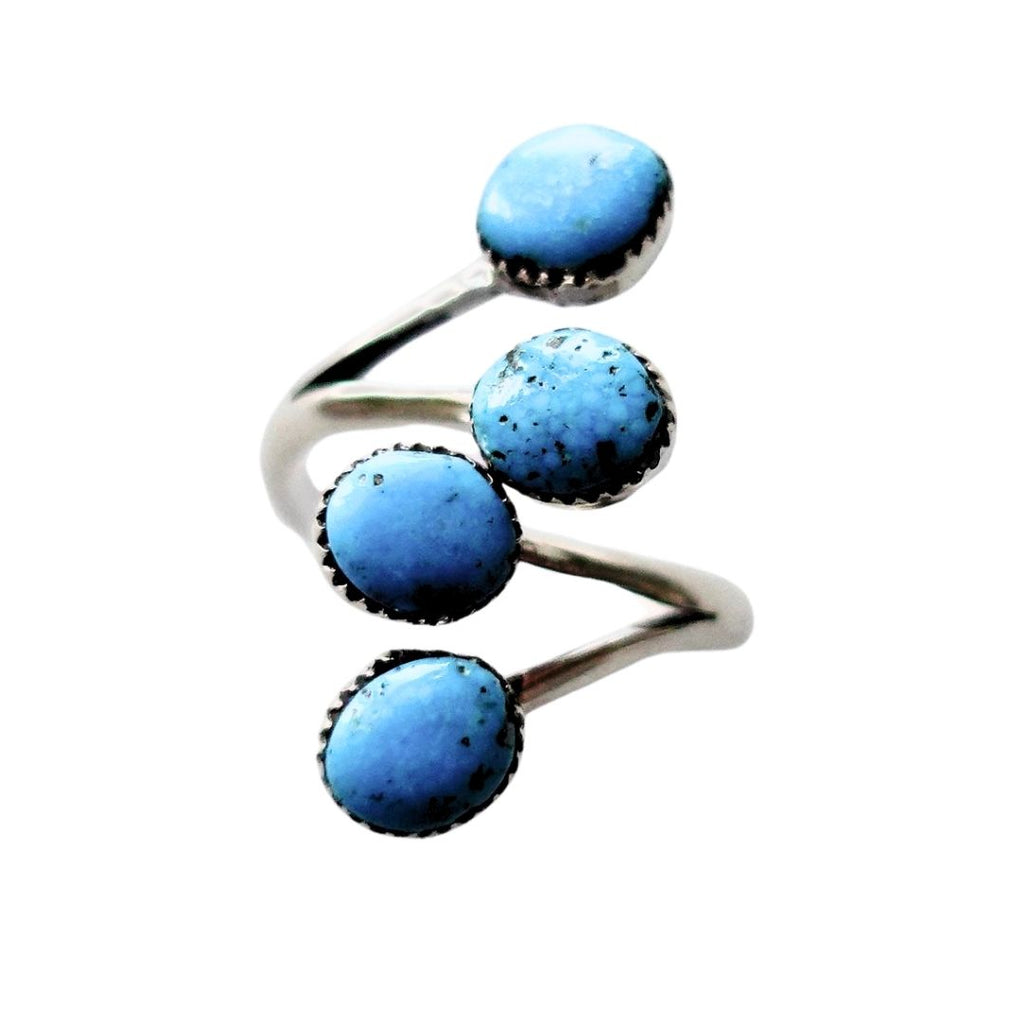 Blue Turquoise Wrap Ring Size 7.5 Made from sterling silver on white background
