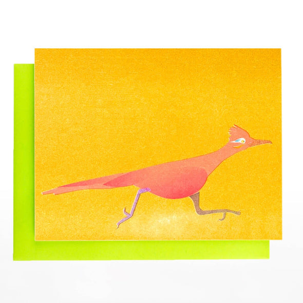 Neon Roadrunner Risograph Greeting Card