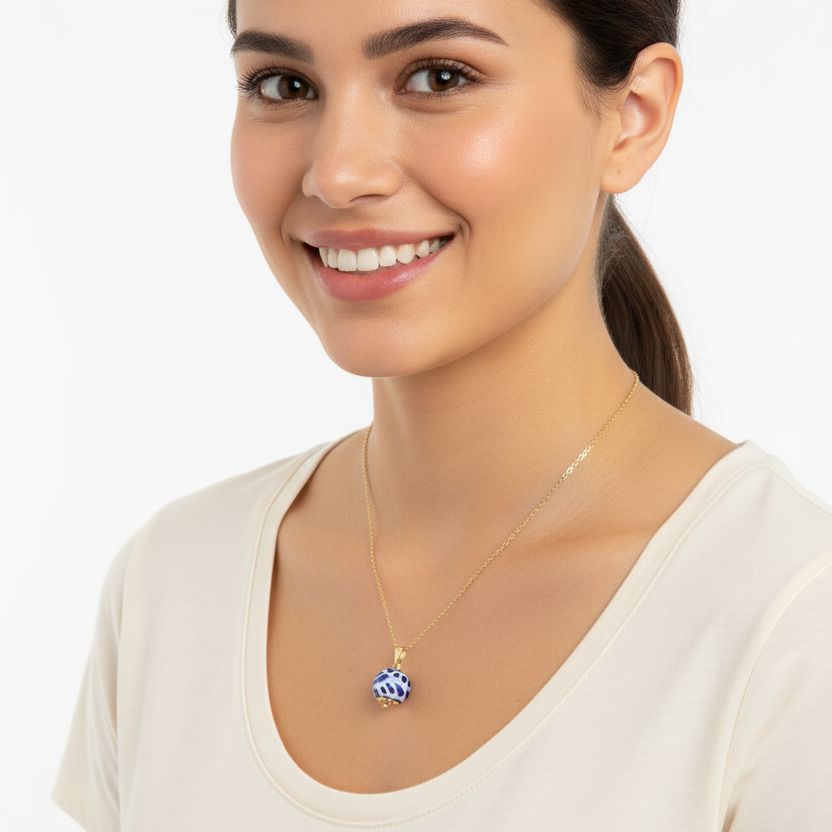 Blue & White Talavera Necklace on Gold Chain