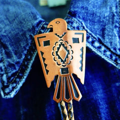 Retro Copper Bolo Tie with Thunderbird