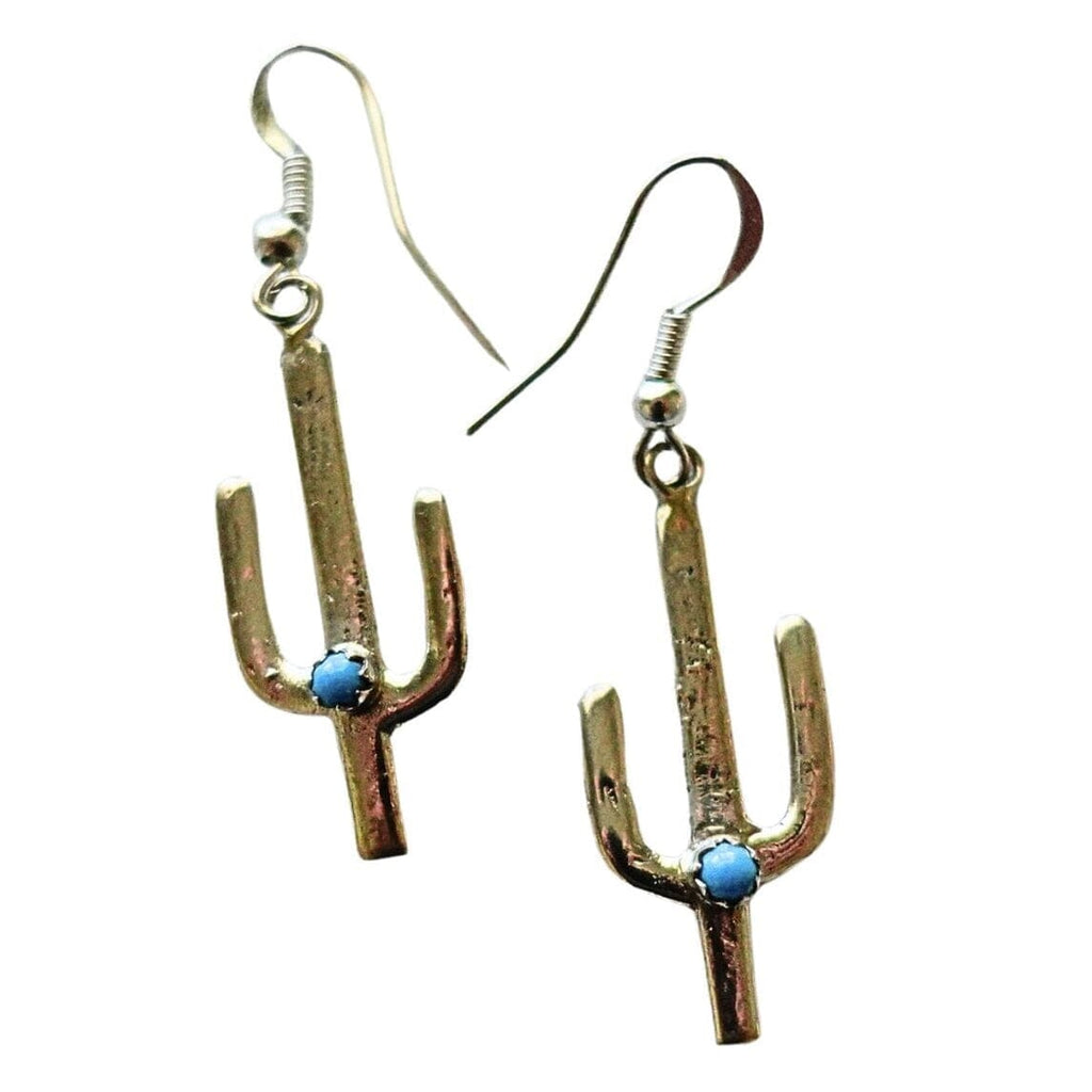 Saguaro Cactus Dangle Earrings with Turquoise