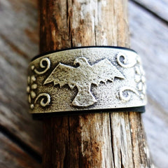 Thunderbird Leather Cuff by Monty Claw Silversmith