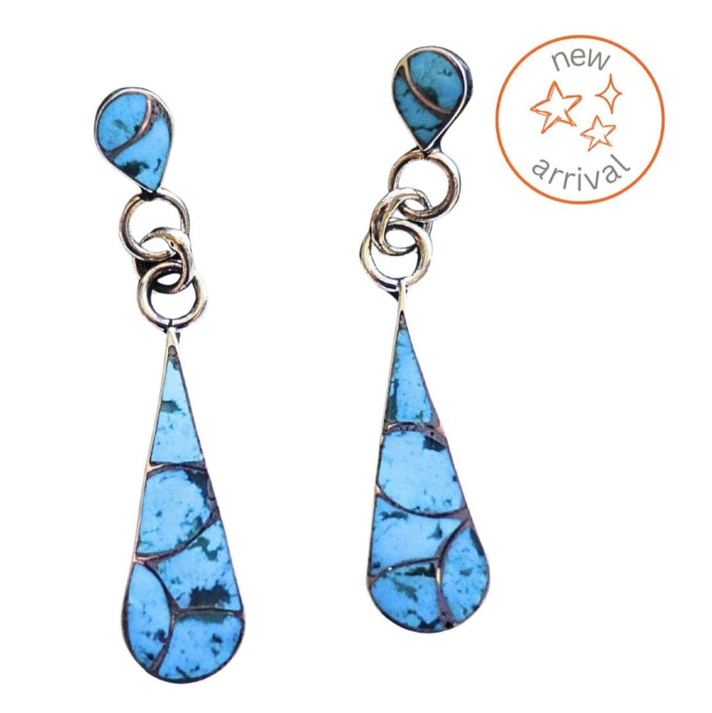 Turquoise Dangle Earrings Fish Inlay