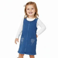 Denim Boot Stitch Toddler Dress with White Blouse