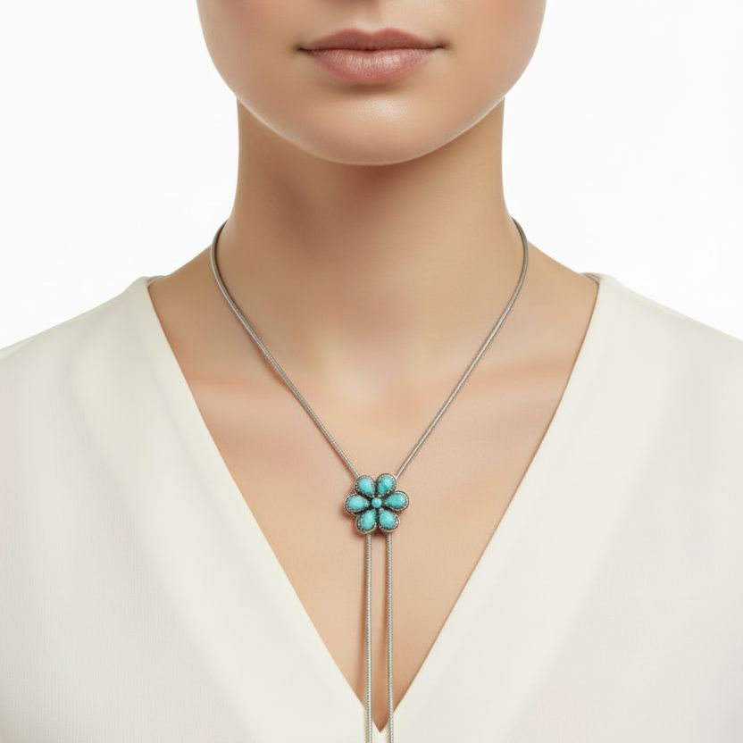 Turquoise Flower Snake Bolo Necklace