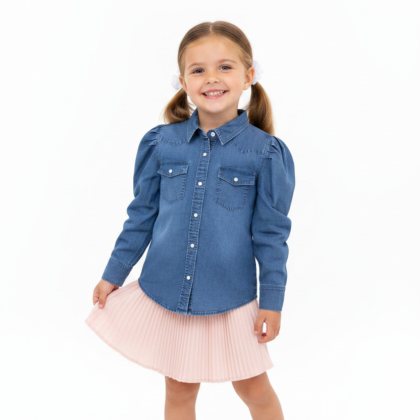 Girls Denim Snap Button Shirt