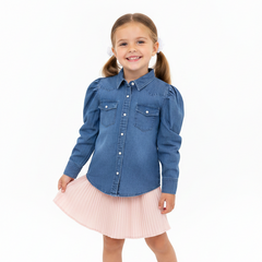Girls Denim Snap Button Shirt