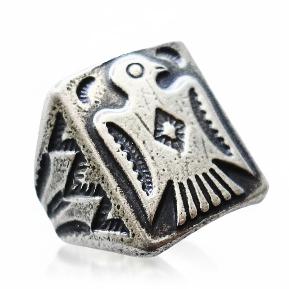 Mens Vintage Thunderbird Ring - Premium White Background